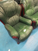 Load image into Gallery viewer, Green Leather Three Piece Suite