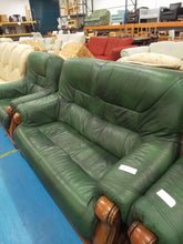 Load image into Gallery viewer, Green Leather Three Piece Suite