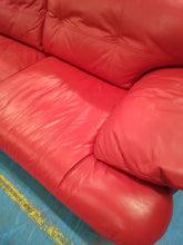 Load image into Gallery viewer, Three Seater Red Leather Sofa
