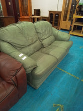 Load image into Gallery viewer, Three Seater Green Leather Sofa