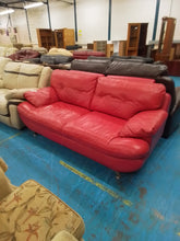 Load image into Gallery viewer, Three Seater Red Leather Sofa