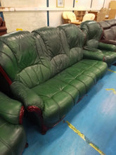 Load image into Gallery viewer, Green Leather Three Piece Suite