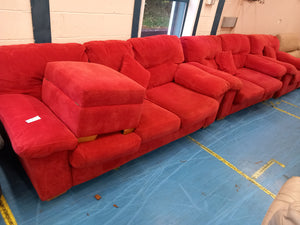 Red Three Seater & Two Seater w/Armchair & Footstool