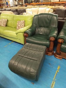 Pair of Green Armchairs w/Footstool (Please see photographs)