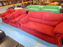 Load image into Gallery viewer, Red Fabric Three Seater Sofa and 2 Armchairs
