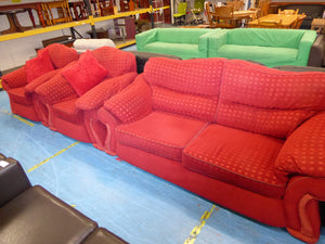 Red Fabric Three Seater Sofa and 2 Armchairs