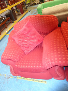 Red Fabric Three Seater Sofa and 2 Armchairs