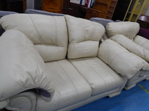 Two Cream Leather Sofas & Armchair