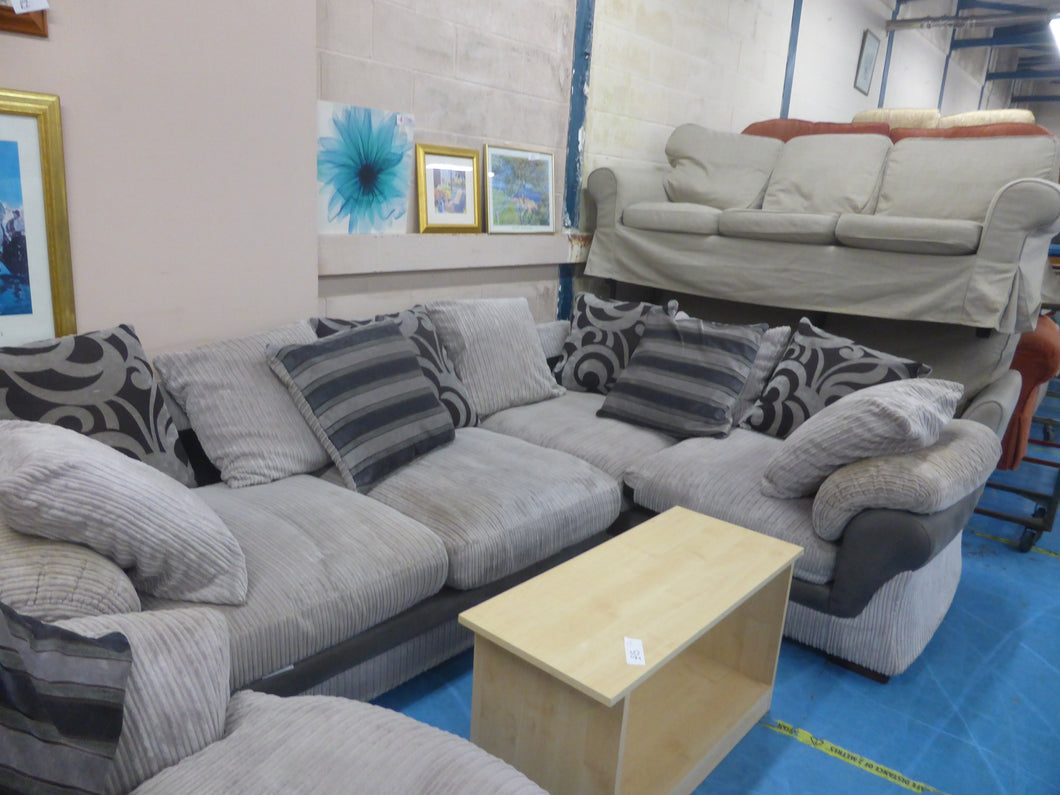 Grey Jumbo Cord Corner Sofa & Cuddle Chair
