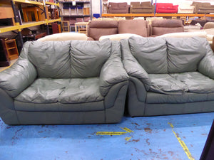 Green Leather Two x Two Seater Sofas