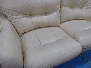 Cream Leather Two Seater Sofa