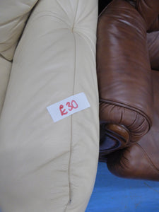 Cream Leather Two Seater Sofa