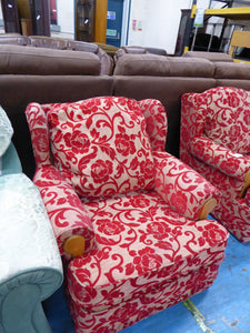 Red Floral Two Seater Sofa & Armchair