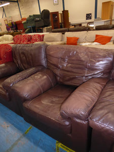 Brown Leather Three Piece Suite