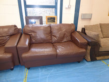 Load image into Gallery viewer, Brown Leather Three &amp; Two Seater Sofas
