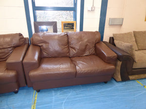 Brown Leather Three & Two Seater Sofas