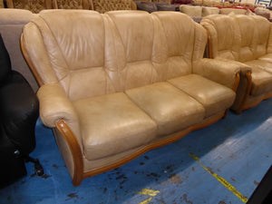 Cream Leather Three Seater Sofas