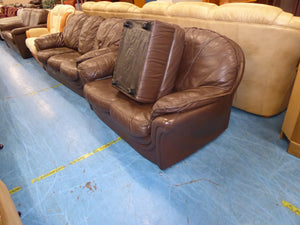 Brown Leather Three & Two Seater w/Footstool