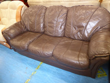 Load image into Gallery viewer, Brown Leather Three &amp; Two Seater w/Footstool
