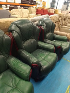Green Leather Three Piece Suite