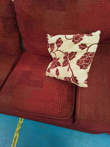 Red 3 Seater Sofa, 2 Seater Sofa & Pouffe