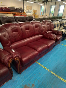 Burgundy Leather Three Piece Suite