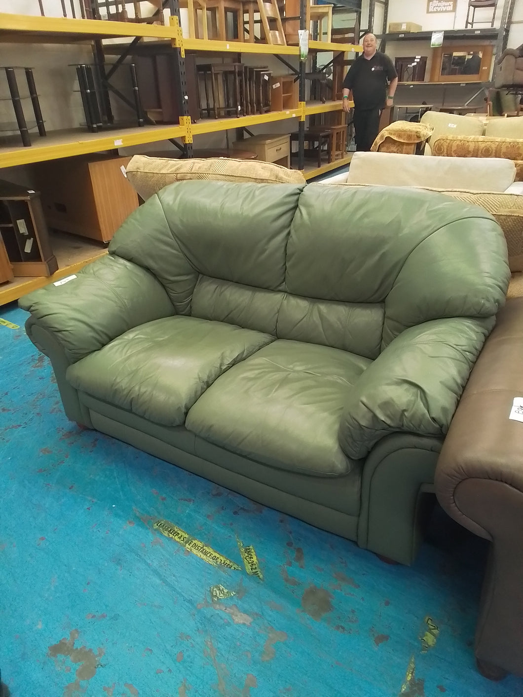 Green Leather Two Seater Sofa