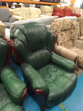 Load image into Gallery viewer, Green Leather Three Piece Suite
