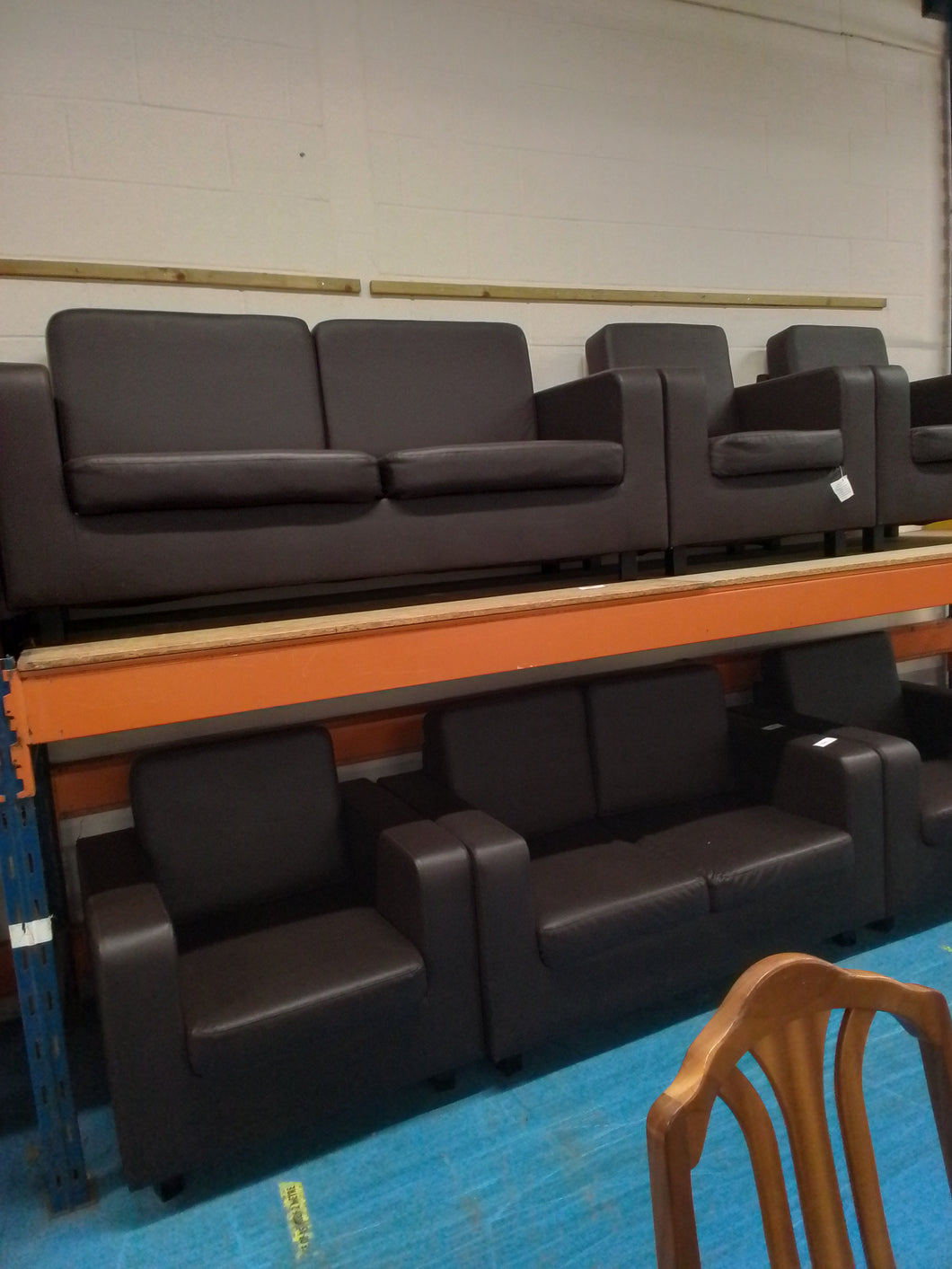 Black Leather Look Two Seater Sofa & 2 Armchairs
