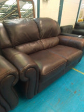 Load image into Gallery viewer, Brown Leather Three &amp; Seater Sofas Two
