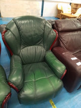 Load image into Gallery viewer, Green Leather Three Piece Suite
