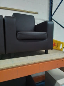 Black Leather Look Two Seater Sofa & 2 Armchairs
