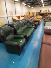 Load image into Gallery viewer, Green Leather Three Piece Suite
