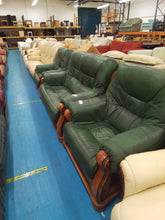 Load image into Gallery viewer, Green Leather Three Piece Suite
