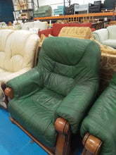 Load image into Gallery viewer, Green Leather Three Piece Suite
