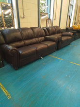 Load image into Gallery viewer, Brown Leather Three &amp; Seater Sofas Two
