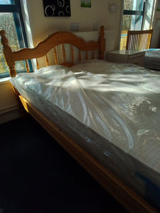 Pine Double Bedframe w/Factory Return Mattress