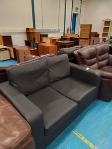 Black Leather Look Two Seater Sofa