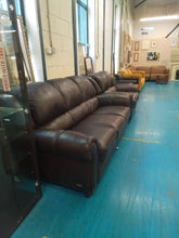 Load image into Gallery viewer, Brown Leather Three &amp; Seater Sofas Two
