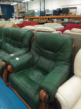 Load image into Gallery viewer, Green Leather Three Piece Suite
