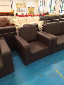 Brown Two Seater Sofa & 2 Armchairs