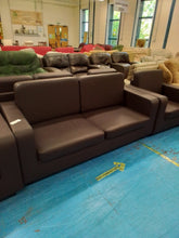 Load image into Gallery viewer, Brown Leather Look Two Seater Sofa &amp; Two Armchairs
