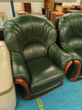 Load image into Gallery viewer, Green Leather Three/Two Seater Sofa &amp; Armchair &amp; Footstool
