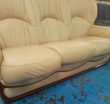 Load image into Gallery viewer, Cream Leather Three Seater Sofa
