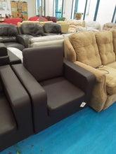 Load image into Gallery viewer, Brown Leather Look Two Seater Sofa &amp; Two Armchairs
