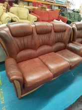 Load image into Gallery viewer, Brown 3 seater sofa &amp; 2 x armchairs
