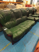 Load image into Gallery viewer, Green Leather Three Piece Suite
