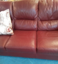 Load image into Gallery viewer, Burgundy Leather Three Seater Sofa
