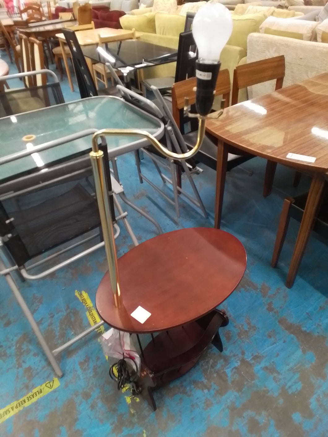 Side table with magazine rack and lamp