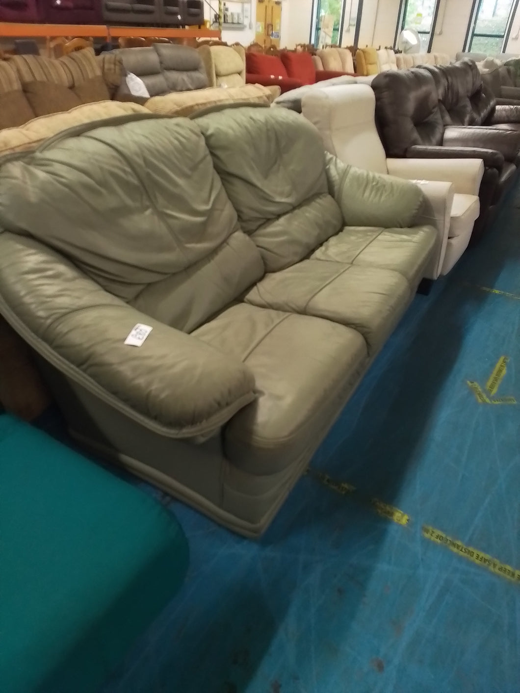 Three Seater Green Leather Sofa